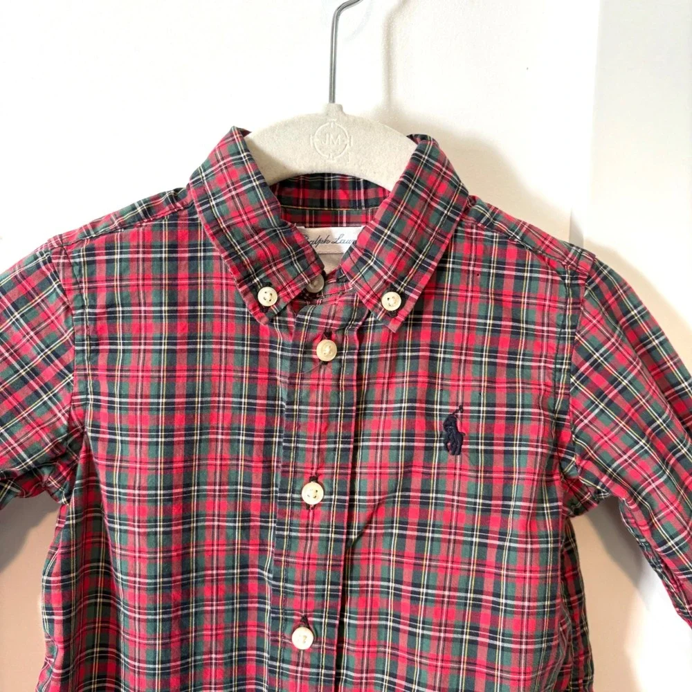 Ralph Lauren Kid's Red Plaid Holiday Button‎ Down Shirt in Size 12 Months